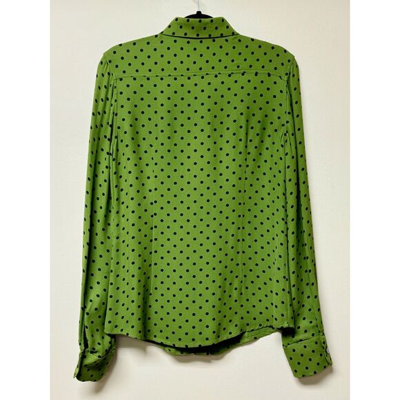 R.E.D. VALENTINO Green Button Down Blouse With Black Polka Dots, Sz 42 (6) - Picture 5 of 11